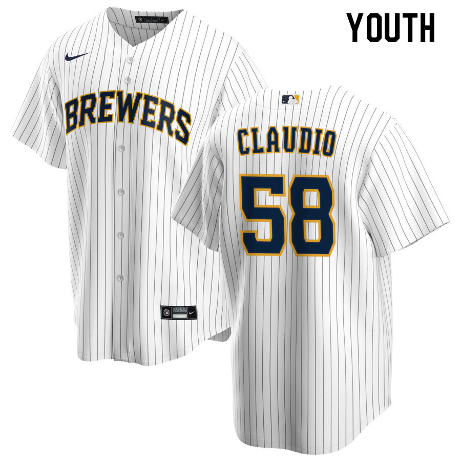Nike Youth #58 Alex Claudio Milwaukee Brewers Baseball Jerseys Sale-White